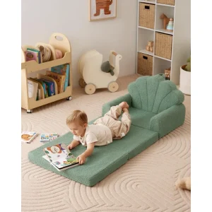 Convertible Kids Sofa to Lounger with Cute Shell Designs, Green