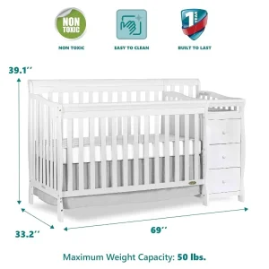 5 In 1 Brody Convertible Crib With Changer In White