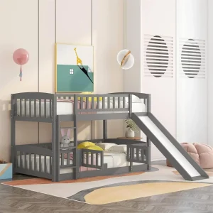 Low Bunk Bed with Slide Twin Over Twin Bunk Beds, for Kids.