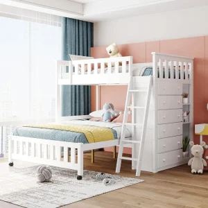 Twin Over Full Bunk Bed With 6 Storage Drawers And 3 Shelves