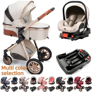 3-in-1 baby stroller that can sit or lie down, with ISOfix interface baser, multi-purpose luxury newborn travel baby stroller