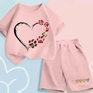 Summer Baby Girls Clothes, Kid Fashion Flower Heart T-Shirts Top And Shorts
