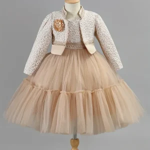 Girls Dress Autumn Khaki Lotus Lace
